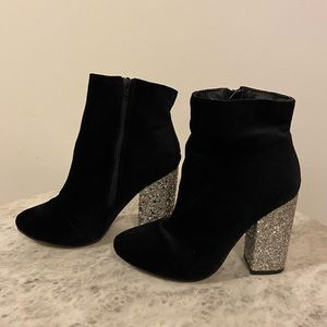 Velvet/ sparkle high heeled booties